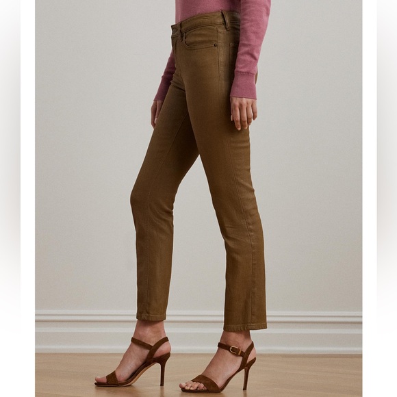 Lauren Ralph Lauren Coated High Rise Straight Ankle Jeans Tan Size 14 - Picture 4 of 16